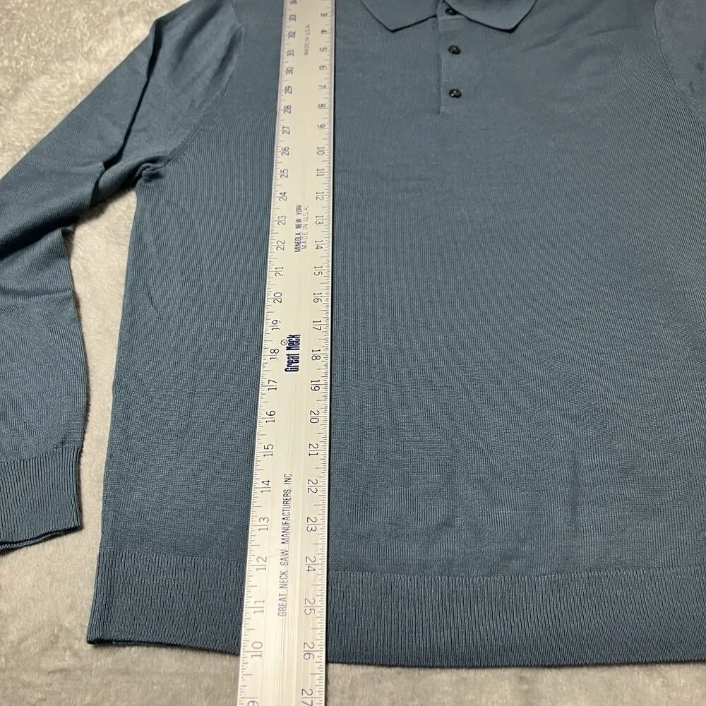 J.Crew Merino Wool Blend Sweater‎ Polo Mens L Blue Quiet Luxury Coastal Preppy